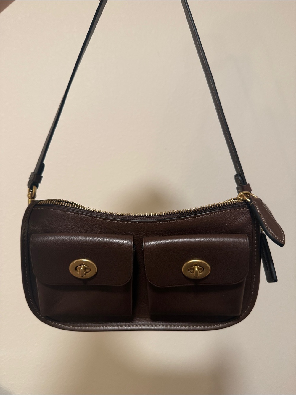Coach Twin Lock Leather Shoulder Bag